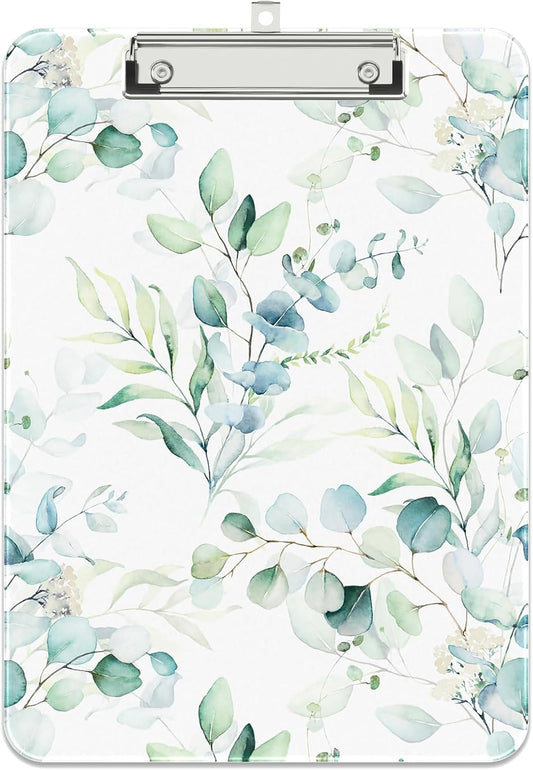 Rimilak Plastic Clipboards with Metal Clip, A4 Letter Size 9 x 12.5 in, Office Decorative for Students Women Men and Kids, Cute Custom Pattern, Green Leaves