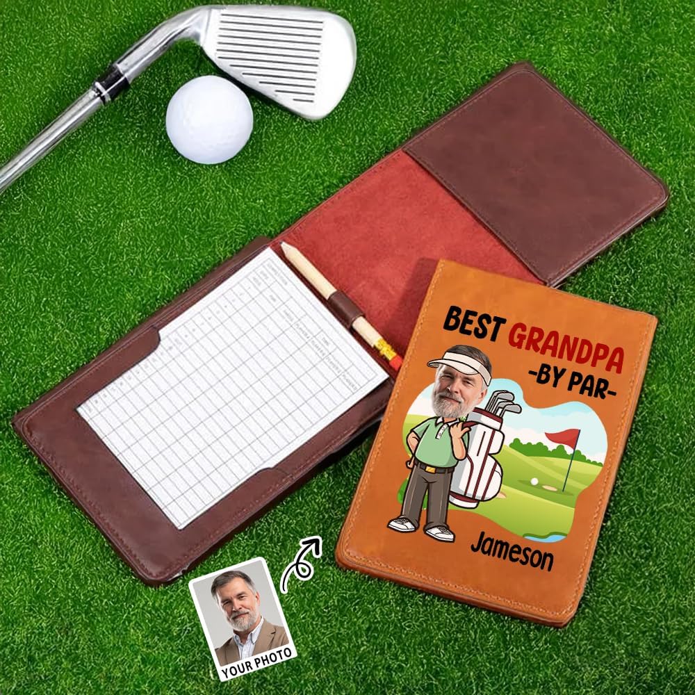 Personalized Leather Golf Scorecard Holder Customize Name Golf Yardage Book Cover Accessories Father Day Christmas Birthday Gifts for Men Women