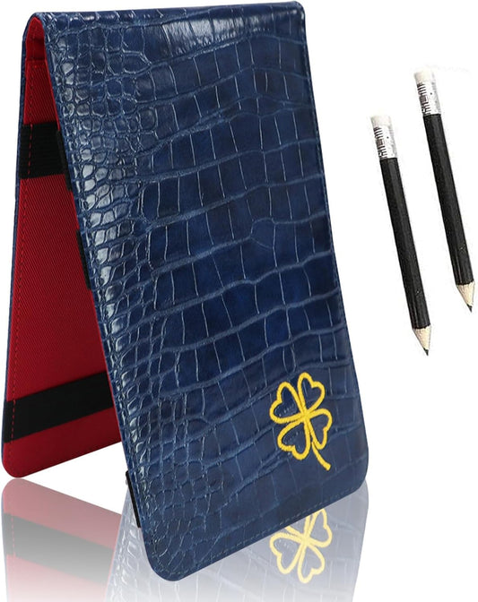 FINGER TEN Golf Scorecard Holder Leather Yardage Books Cover Lucky Clover with 2 Free Pencil Value Pack Deluxe Pocket Score Card Covers Gift for Men Women Golfer