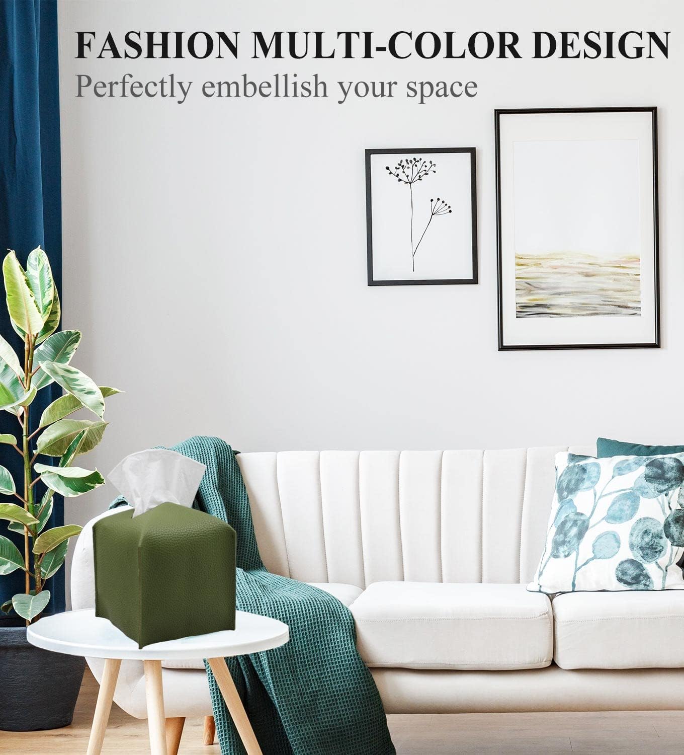 Livelab Tissue Box Cover, Square Decorative PU Leather Tissue Box Holder Modern Tissue Case Facial Paper Organizer Dispenser for Bathroom, Vanity Countertop, Night Stands, Desk 5X5X5'' | Olive Green