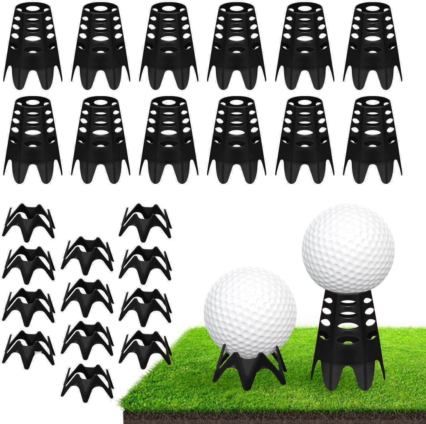 Golf Simulator tees, 24Pcs Plastic Golf Mat Tees for Home, Outdoor or Indoor Golf Tees for Training, Practice Golf tees for Winter Turf and Driving Range, Pack of 12 Tall & 12 Small
