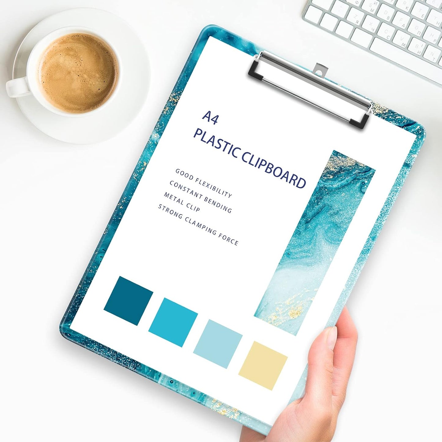 Plastic A4 Clipboards, Cute Clip Board Stardard Letter Size 9 x 12.5 in, Office Decorative for Students Women Men and Kids, Ripple