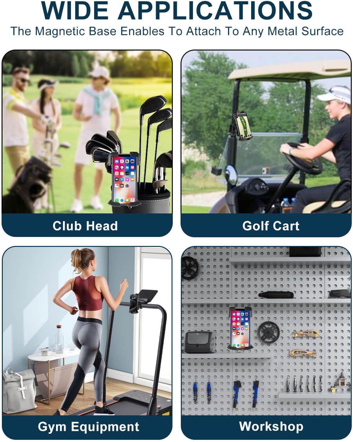 Magnetic Golf Cart Phone Holder Mount with Vibration Dampener & Ultra-Strength Neodymium N52 Magnets for EZGO/Club Car/Yamaha/ICON, Golf Cart Phone Caddy for iPhone/Galaxy/Google Pixel