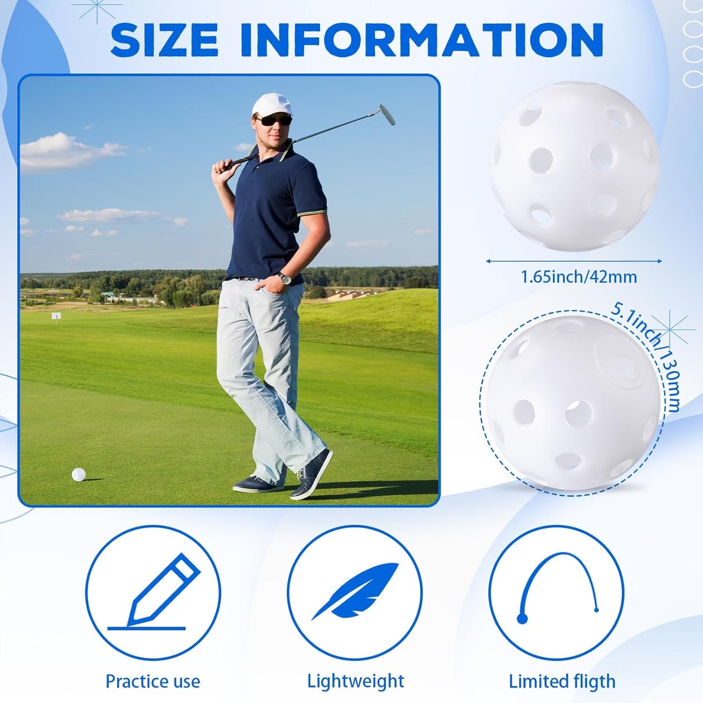 24 Pack Practice Golf Balls 42 mm Limited Flight Plastic Golf Training Airflow Hollow Ball for Driving Range Swing Practice Backyard Indoor Outdoor Home