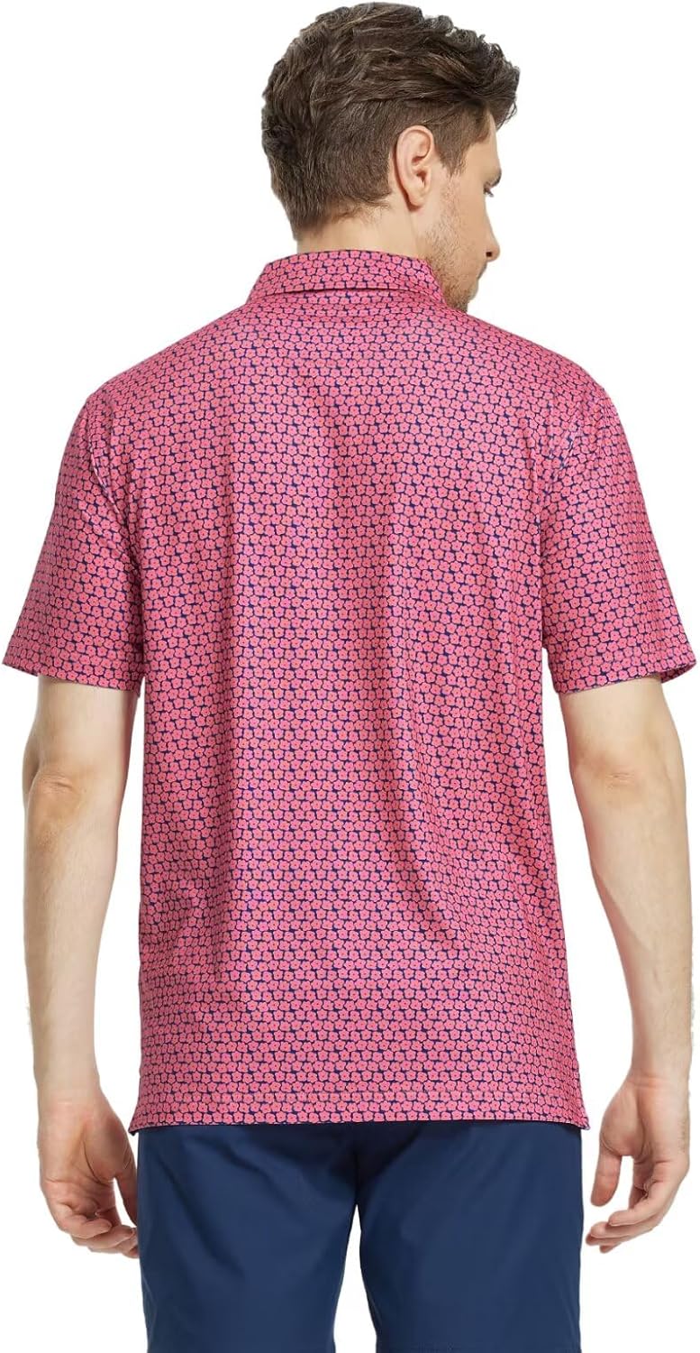 M MAELREG Mens Golf Shirt Short Sleeve Dry Fit Print Moisture Wicking Performance Patterns Collared Polo Shirt