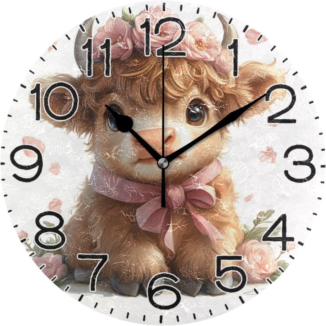 ALAZA Cute Highland Cow Wall Clock Battery Operated Non Ticking Silent Quartz Analog Rustic Farmhouse Round Clock Retro Decor for Home Kitchen Living Room Bathroom41