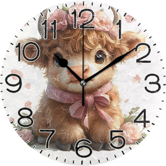 ALAZA Cute Highland Cow Wall Clock Battery Operated Non Ticking Silent Quartz Analog Rustic Farmhouse Round Clock Retro Decor for Home Kitchen Living Room Bathroom41