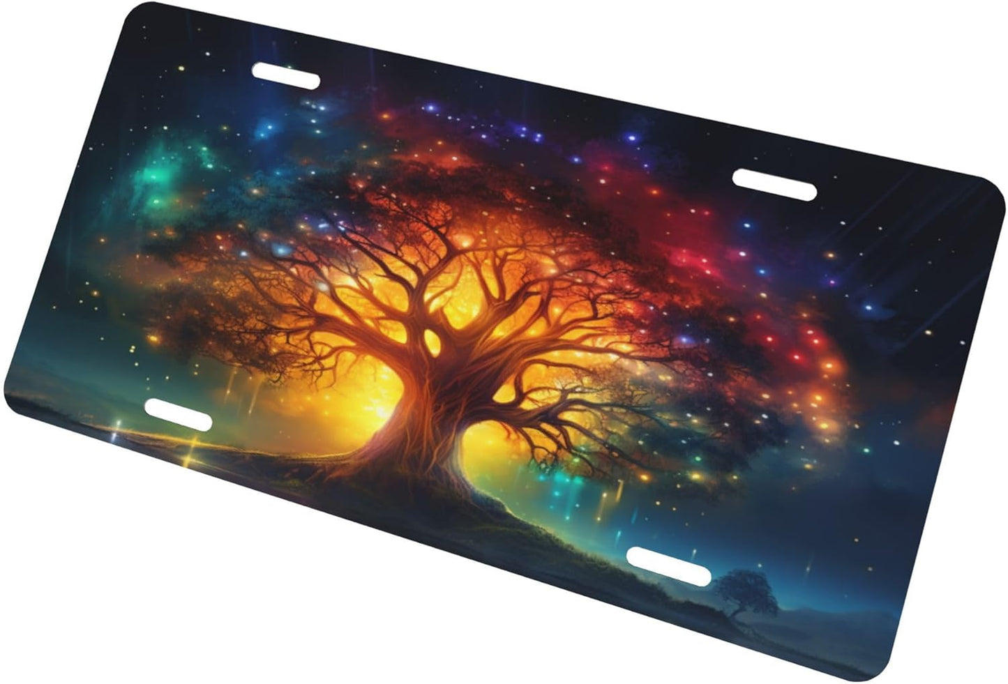 Tree of Life Galaxy Rainbow License Plate Funny Aluminum Front License Plates Decorative Waterproof Rust-Free Metal Car Plate Covers for Women Men Car Tag Accessories fit Truck SUV Rv 12 X 6 Inch