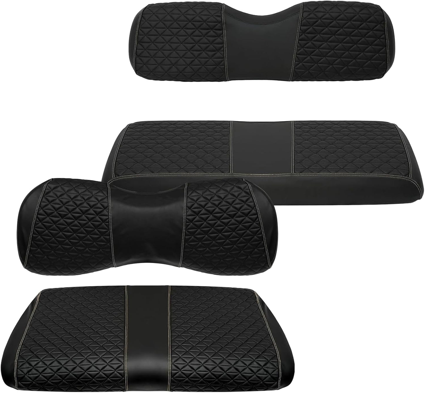 XUANYUDG0769 Golf Cart Front and Rear Seat Covers for EZGO TXT/RXV Club Car DS/Precedent Yamaha G29, Vinyl Leather Made/Adjustable Straps and Retractable Buckle/No Stapler Required,4PCS