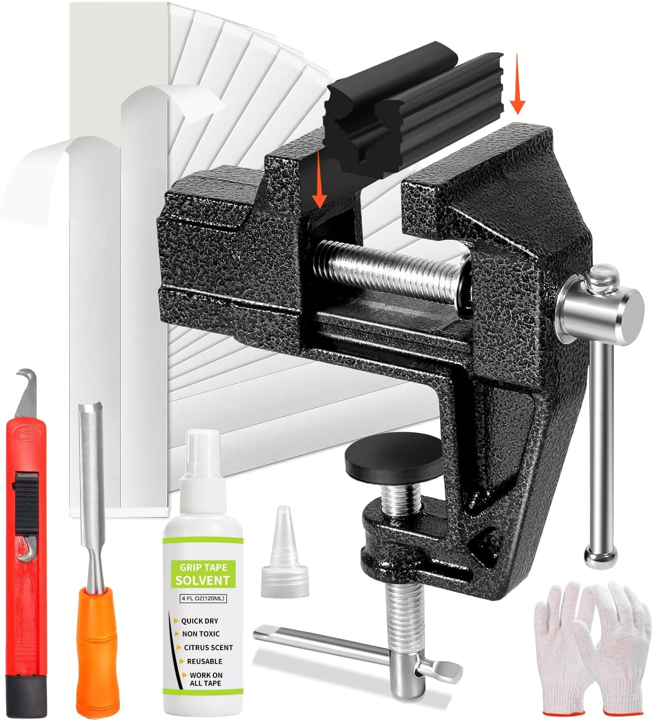 Golf Grip Kit for Regripping Golf Clubs - Include Portable Table Vise Rubber Clamp, 15 Tapes Strips, Golf Grip Removal Tool with Solvent
