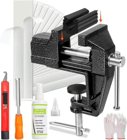 Golf Grip Kit for Regripping Golf Clubs - Include Portable Table Vise Rubber Clamp, 15 Tapes Strips, Golf Grip Removal Tool with Solvent