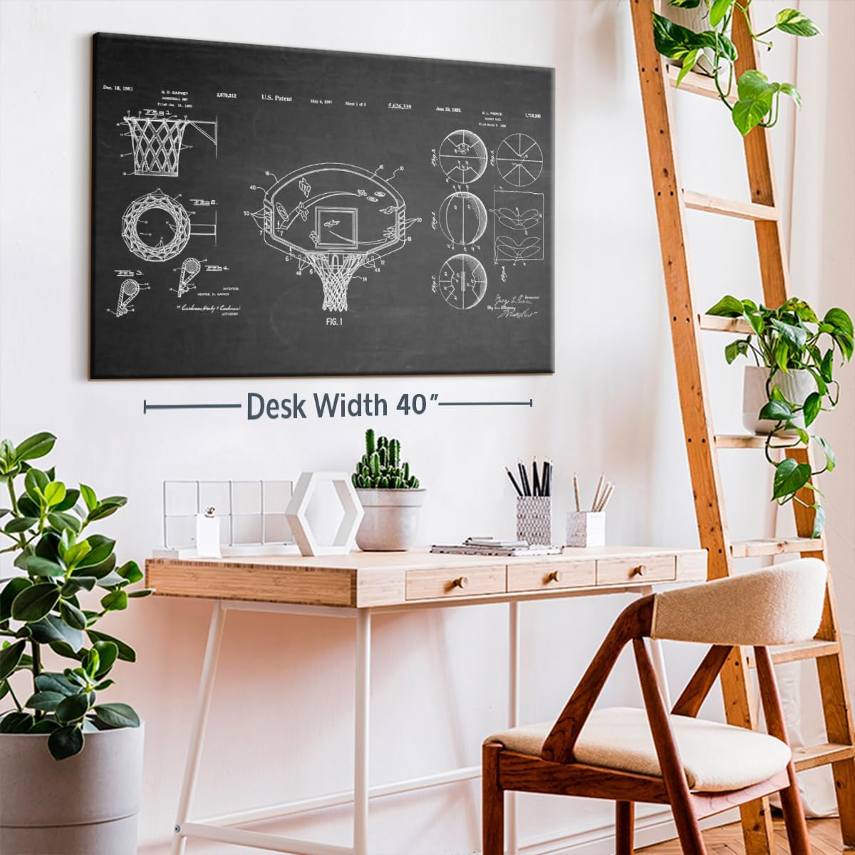 ElephantStock Basketball Patents Canvas - 1 Panel Sports Patent Wall Art Decor - Sports Decorations for Boys Room - Wall Art and Office Decor - 48" X 32"