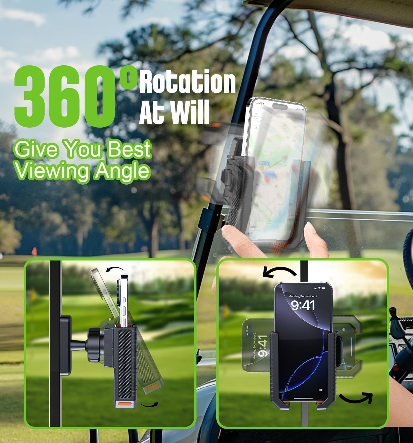 Upgraded Magnetic Golf Cart Phone Holder Golf Cart Accessories Compatible with EZGO/Yamaha/Club, Golf Cart Phone Mount Accessories for iPhone/Galaxy/Google Pixel All Smartphones