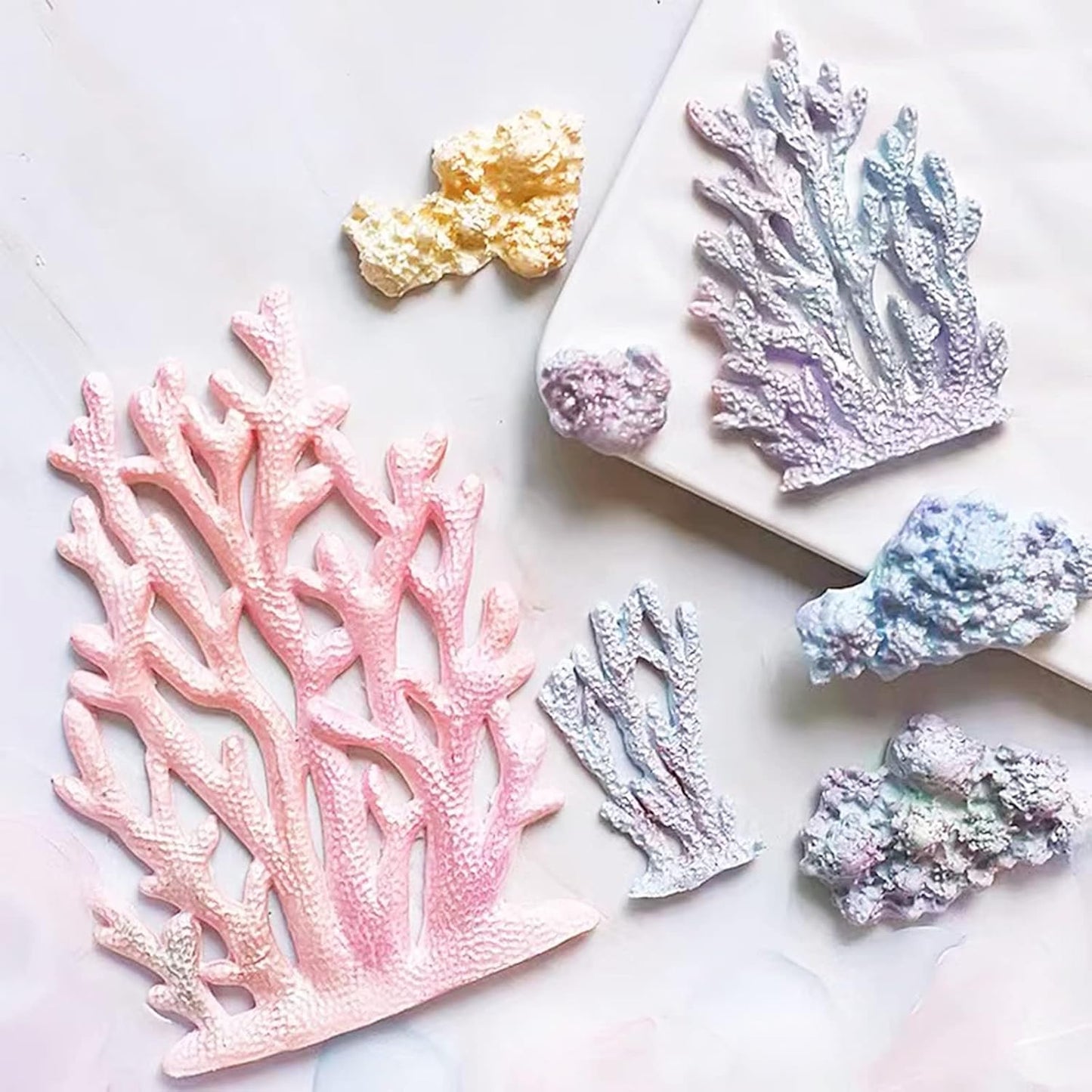 5 PCS Marine Theme Fondant Silicone Mold Seaweed Coral shell crab Shape DIY Handmade Baking Tools, For Theme Cake Cookie Chocolate Candy Decoration Fondant Polymer Clay