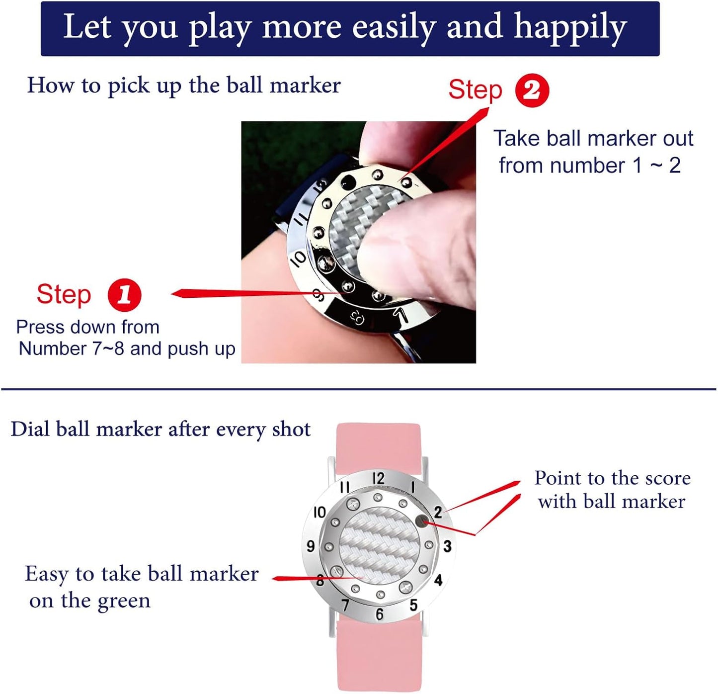Golf Ball Marker with Carbon Fiber Ball Marker Bracelet, Golf Accessories, Golf Gifts, Golf Counter for Men Women