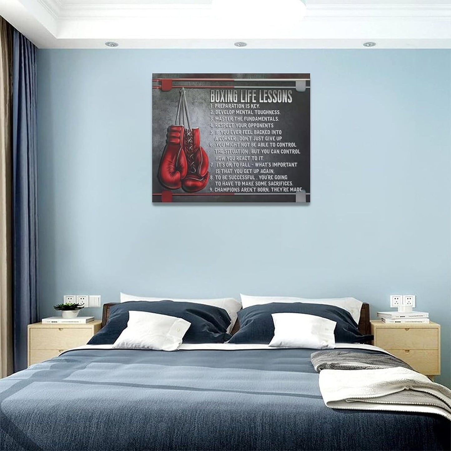 Boxing Wall Art Sports Boxing Lessons Pictures Wall Decor Motivational Quotes Boxing Gloves Canvas Painting Artwork Modern Home Decorations Framed for Bedroom Office Living Room 16"x20"