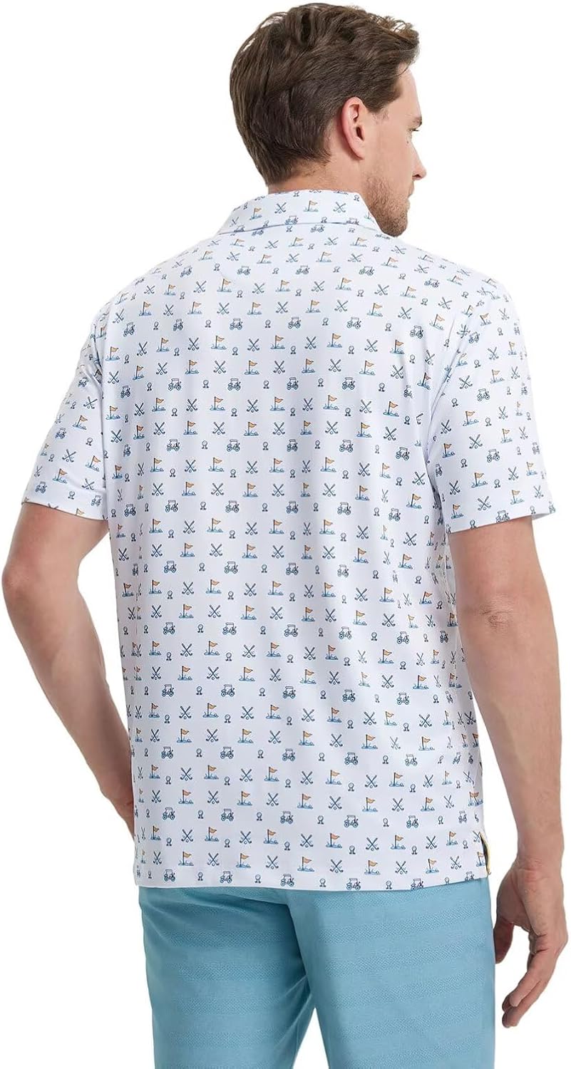 M MAELREG Mens Golf Shirt Short Sleeve Dry Fit Print Moisture Wicking Performance Patterns Collared Polo Shirt