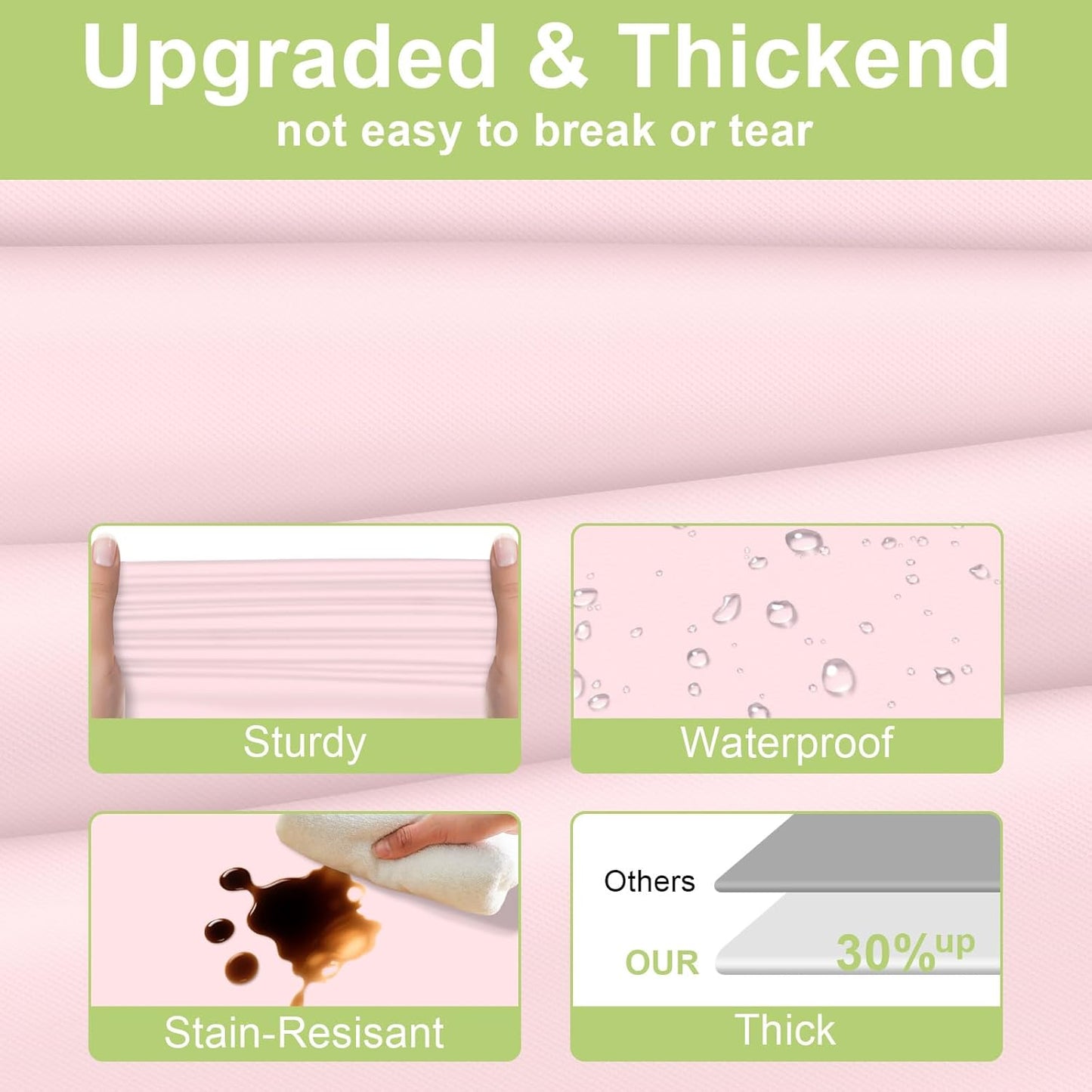 QIKSION Plastic Table Cloth Disposable 2 Pack, 54 x 108 Inch Tablecloths for Rectangle Tables, Pink Plastic Table Cover