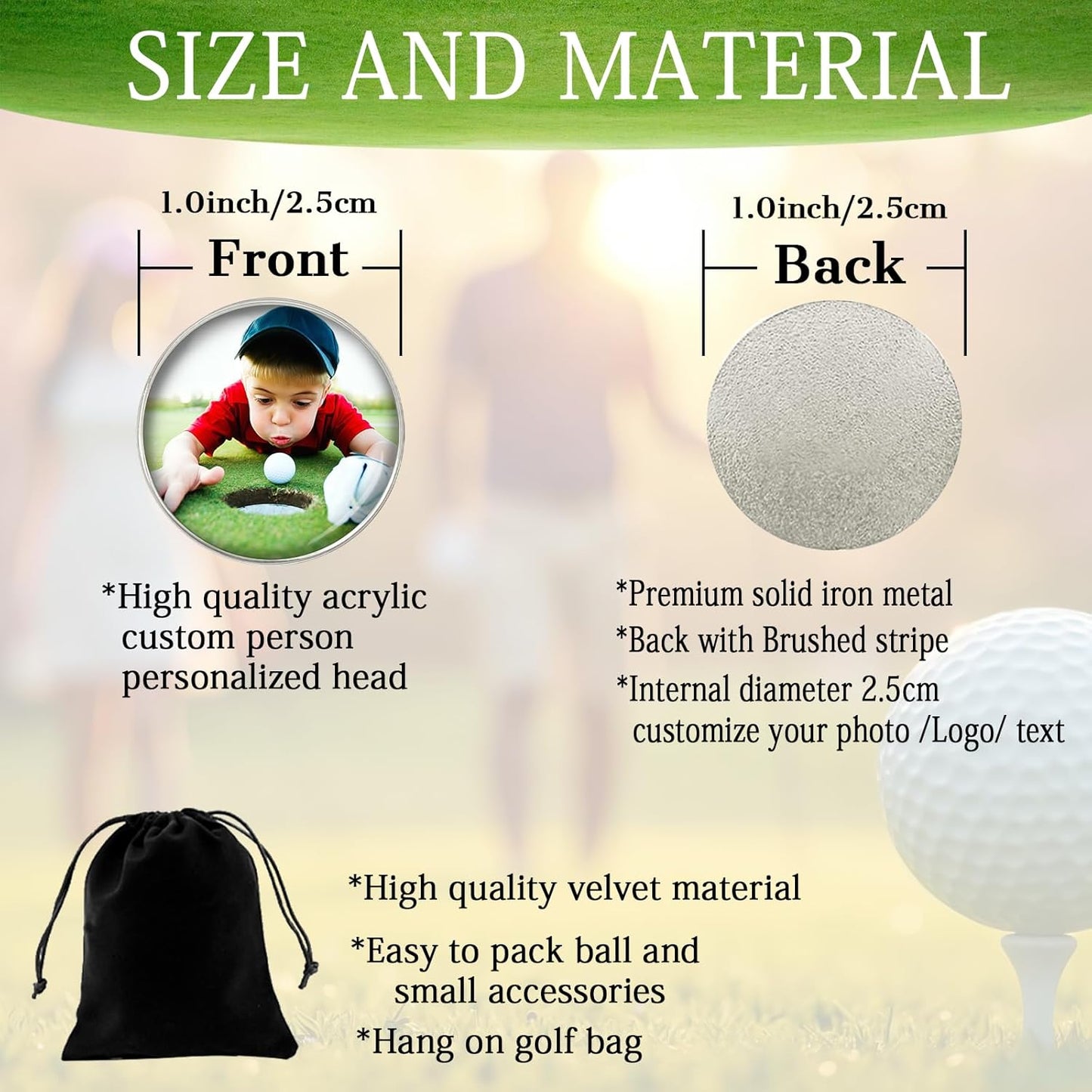 xrlsg Custom Golf Ball Marker and Hat Clip 1 Set, Magnetic Hat Clip with Your Personalized Photo Logo for Golfers, Boyfriend