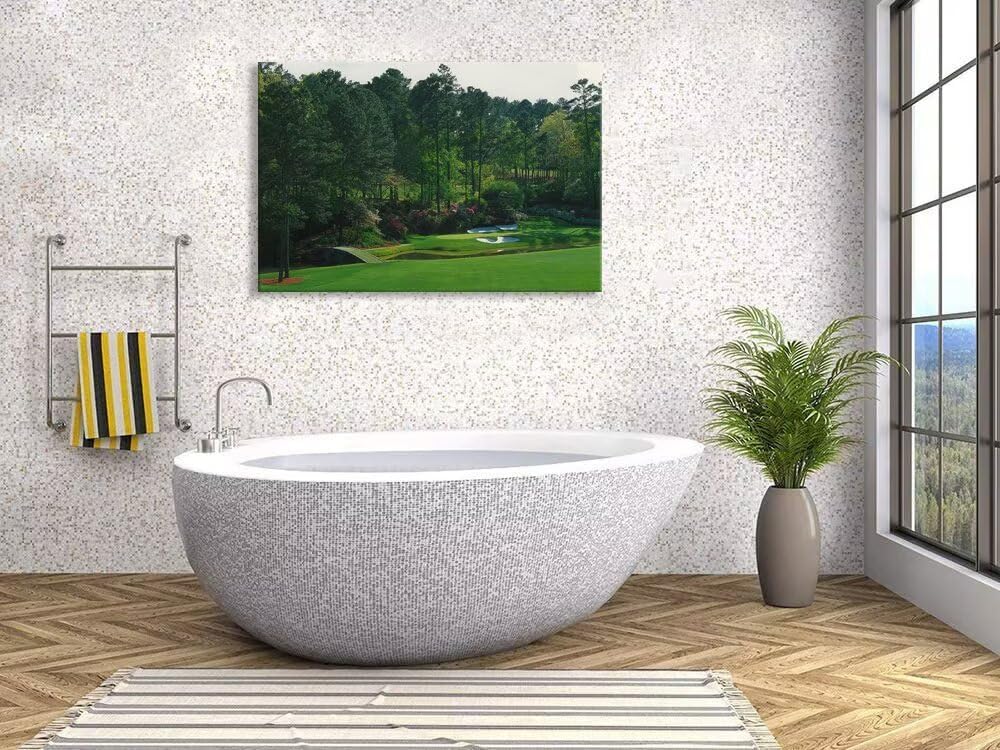 Augusta National Golf Course Wall Art for Office Living Room Bedroom Bathroom Wall Decorations Golf Course Picture Poster Framed Artwork Canvas Prints Ready to Hang(12''H x 16''W)