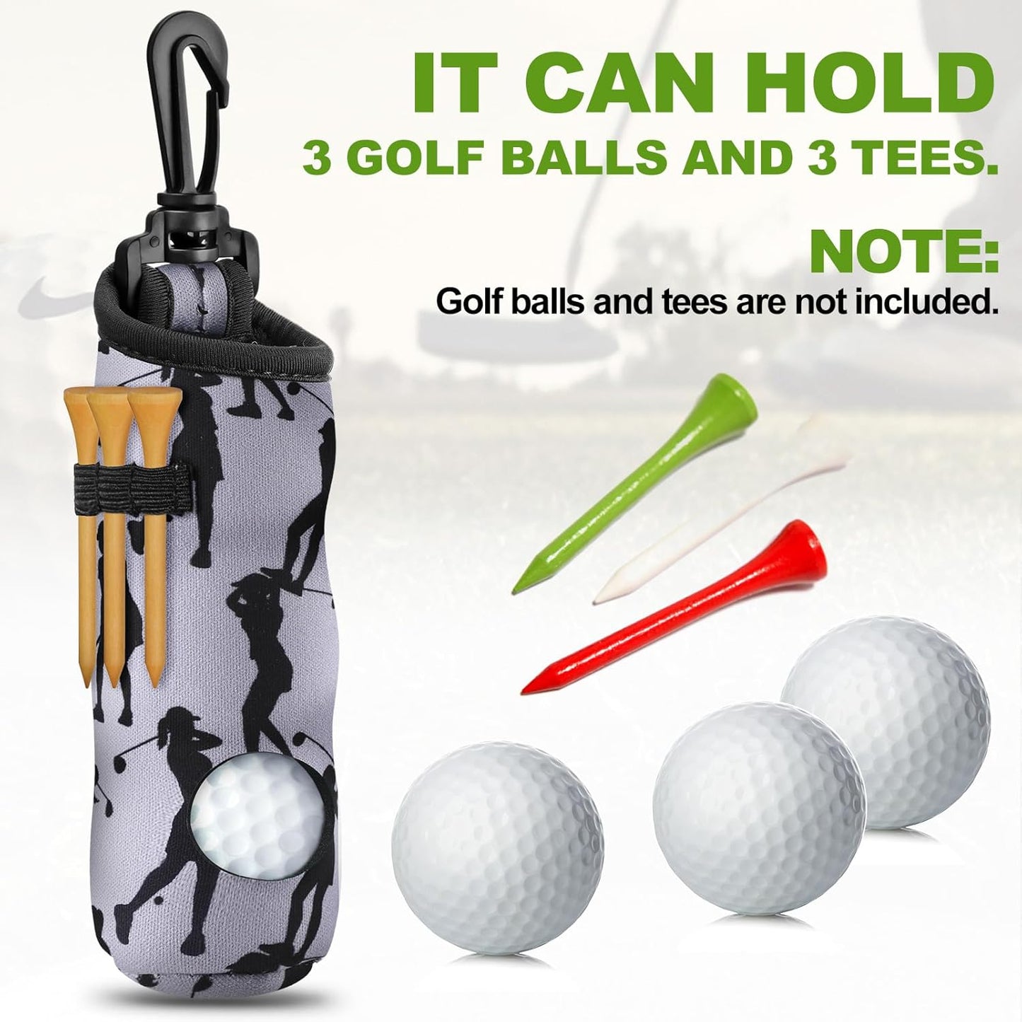 4 Pieces Golf Tee Holder Golf Ball Carry Bag Pouch Ball Holder Keychain Belt Clip Gifts Accessories