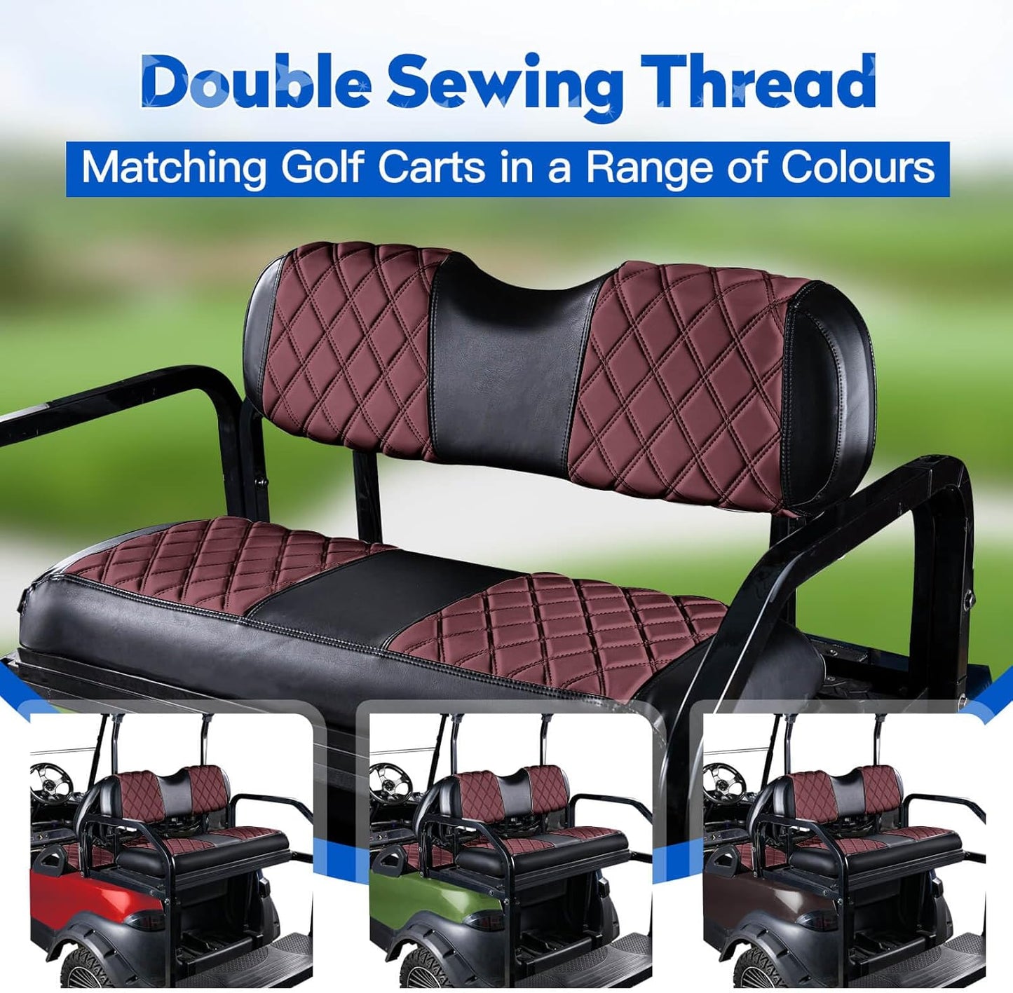 NOKINS Golf Cart Seat Covers Fit Club Car Precedent/DS/EZGO RXV/TXT/Yamaha Drive Aftermarket Standard Rear Seat Cushion, No Stapler, Multiple Colors&Breathable (Burgundy&Black)