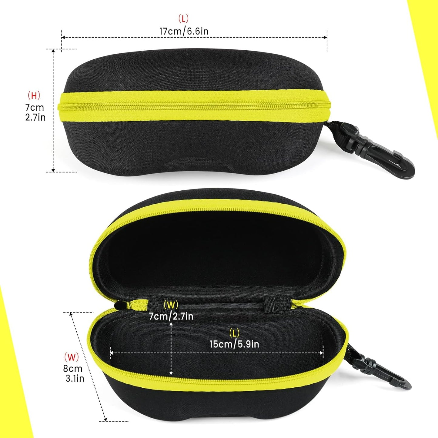 INNOLIFE Zipper Hard Shell Sunglasses Cases, Portable Travel Eyeglasses Cases with Plastic Hook for Men Women