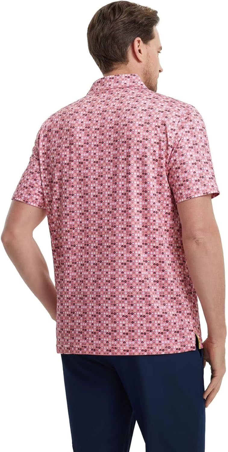 M MAELREG Mens Golf Shirt Short Sleeve Dry Fit Print Moisture Wicking Performance Patterns Collared Polo Shirt