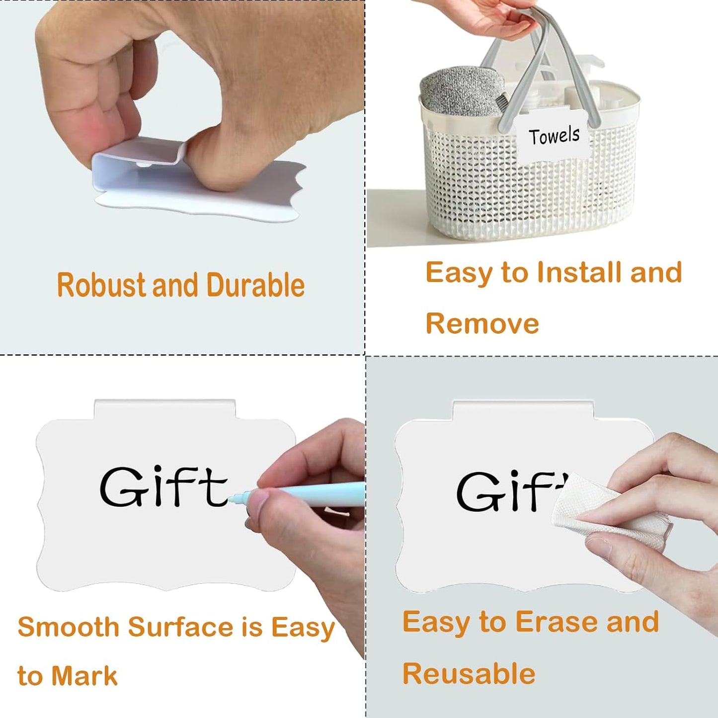 Reusable Erasable Basket Label Clips - 12 White PVC Basket Clip Tags with 2 Black Chalk Pens | Commercial-Grade Reusable Bin Labels for Warehouse/Home Organization