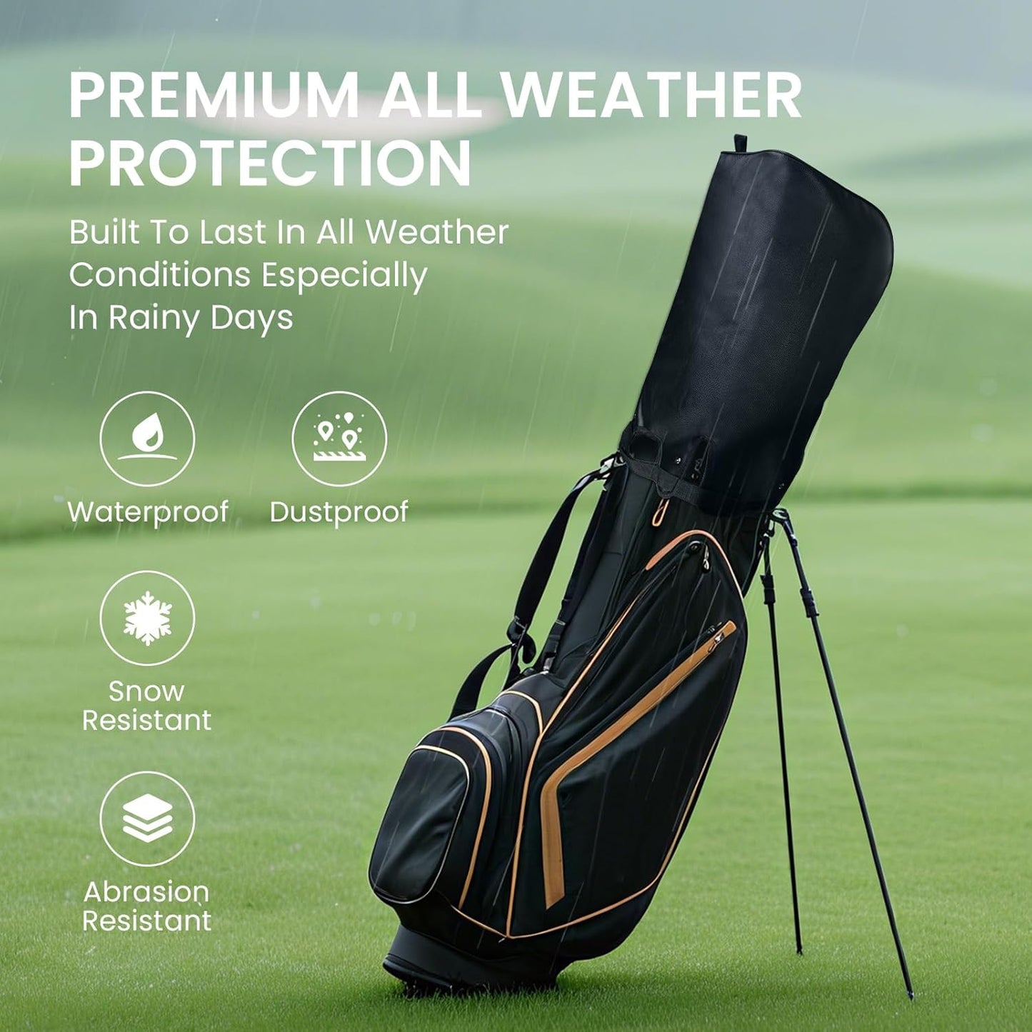 FINGER TEN Golf Bag Rain Cover with Adjustable Hood, Universal Fit Top Cover for Stand & Cart Bags, All-Weather Protection Waterproof Dustproof Protector for Outdoor Use