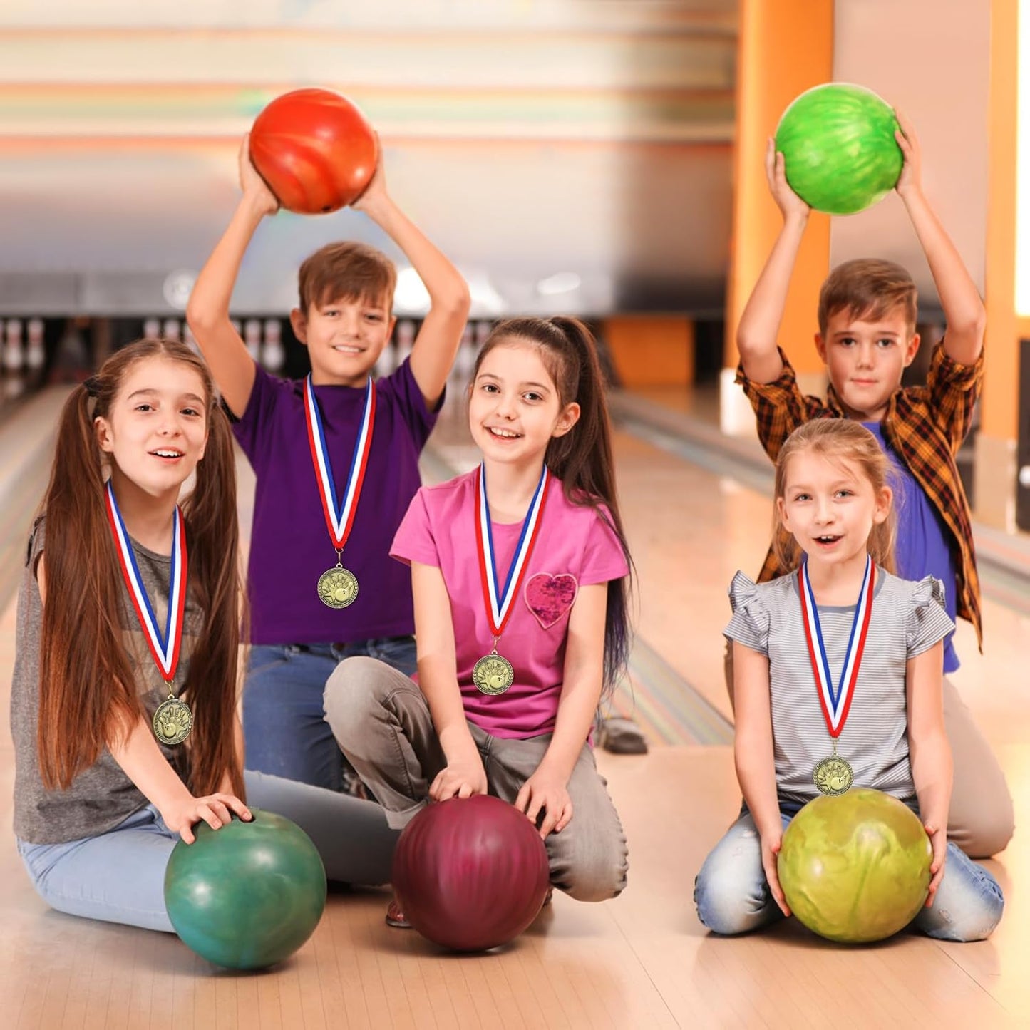 36 Pcs 2'' Gold Medals Bulk Volleyball Football Basketball Soccer Baseball Archery Dink Ball Cheer Track Bowling Awards Medals with Ribbons for Sports Participation Winner Gift