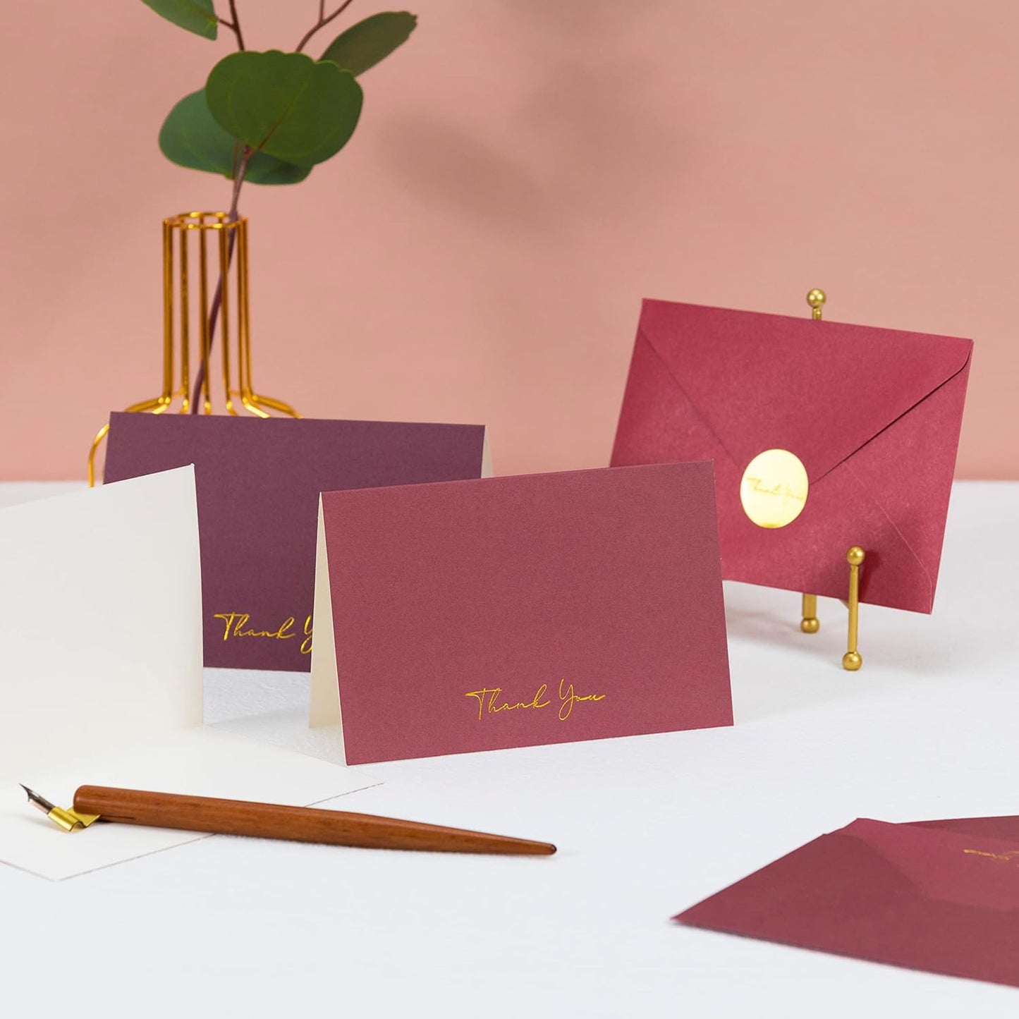 Crisky Burgundy Red Thank You Cards with Envelopes & Stickers， 50 Pack Bridal Shower Graduation Thank You Cards Small Business, Wedding Baby Shower Birthday Funeral Notes Bulk