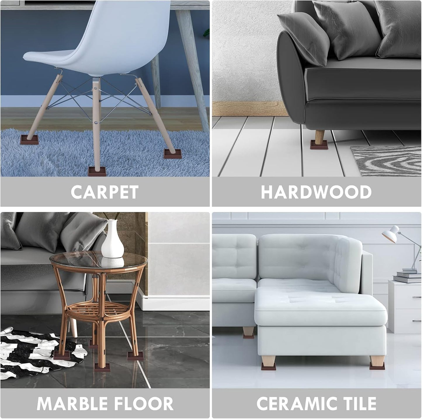 2.5X2.5 Rubber Caster Cups, Non Slip Furniture Pads, Anti-Slip Gripper, Anti Skid Furniture Feet, Anti Slide Floor Protector for Bed Couch Stoppers - 8 Pack Brown