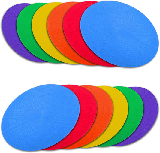9 Inch Colored Poly Spot Marker 12 Pcs, Non-Slip Rubber Agility Markers Flat Field Cones Floor Dots for Football, Basketball Training Markers, Dance Practice and Drills with Flat Cones Points