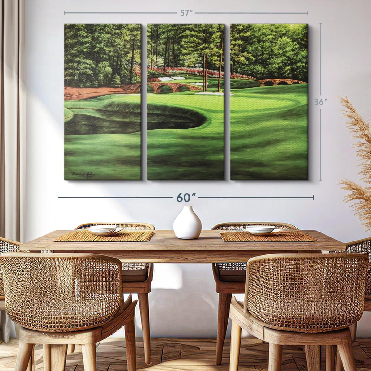 ElephantStock Augusta National 11th Hole I Wall Art - Horizontal Canvas - 3-Piece Living Room Wall Decor - Painting Sports Canvas Print - Green and Brown Decor for Wall by Marci Rule - 57" X 36"