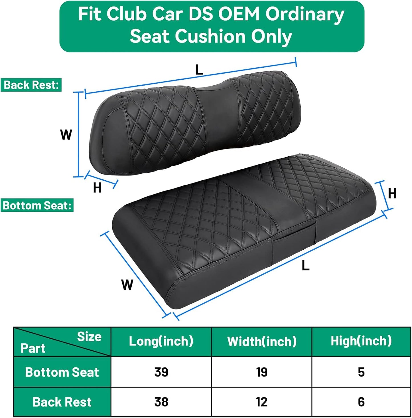 iLSKW Golf Cart Seat Covers Leather for Club Car DS OEM Front Seat Cover Set with Diamond Stripe PVC Leathur with Black Stitching Breathable Washable Anti-Chipping/Anti-Fading/No Stapler