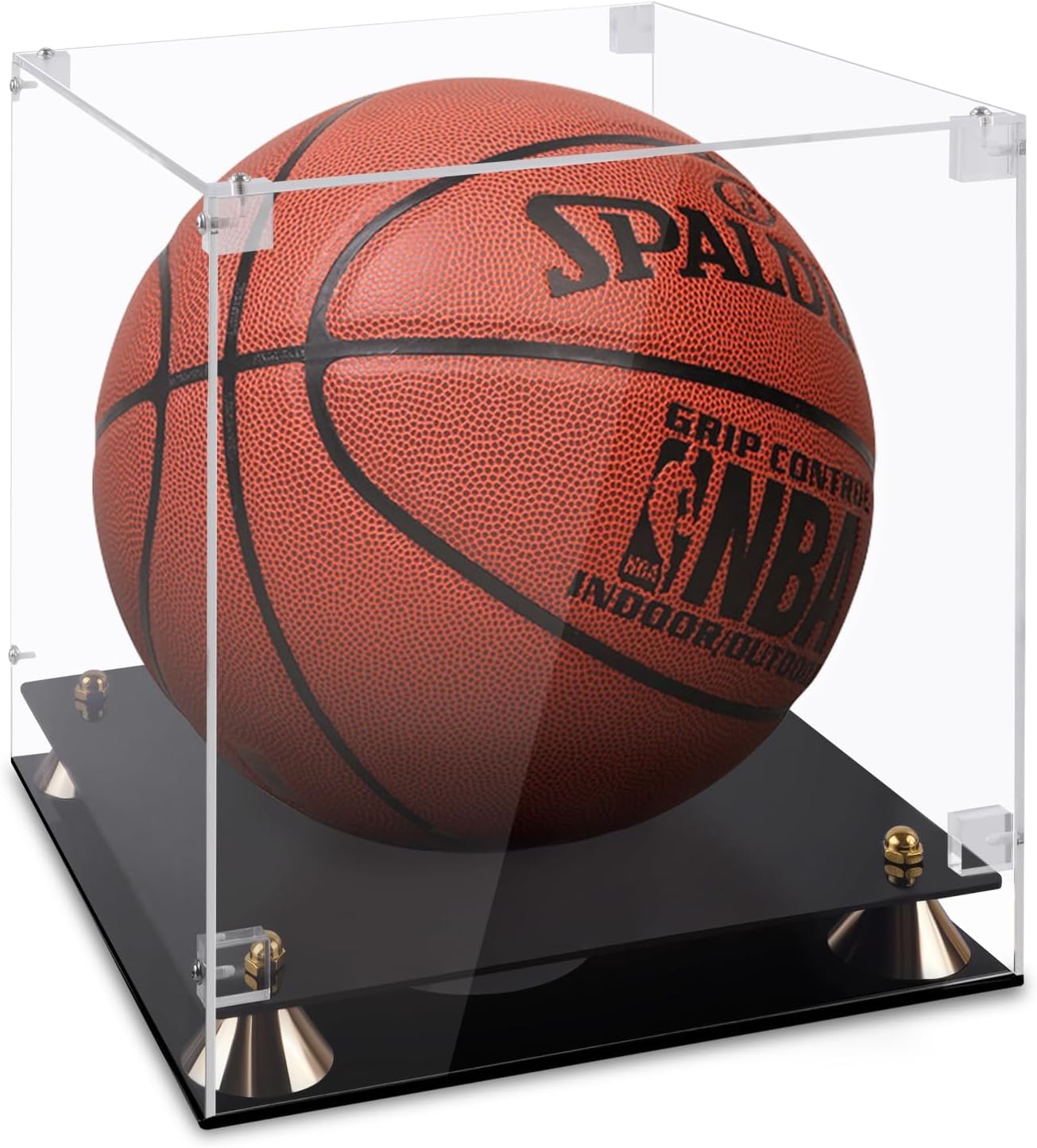 Basketball Display Case Acrylic Clear 11.8 Inch for Full Size Autographed Ball, UV Protected Memorabilia Showcase with Solid Wood Base - Signed Soccer Gift Box for Collectibles