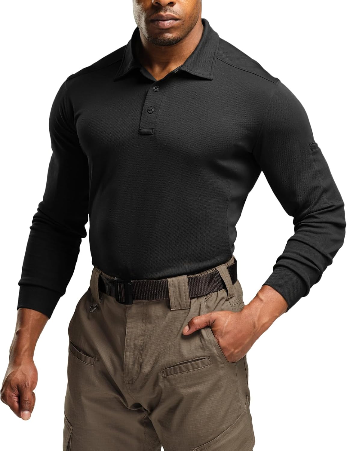 CQR Men's Polo Shirt, Long Sleeve Tactical Shirts, Outdoor UPF 50+ Pique Shirt, Dry Fit Lightweight Golf Shirts