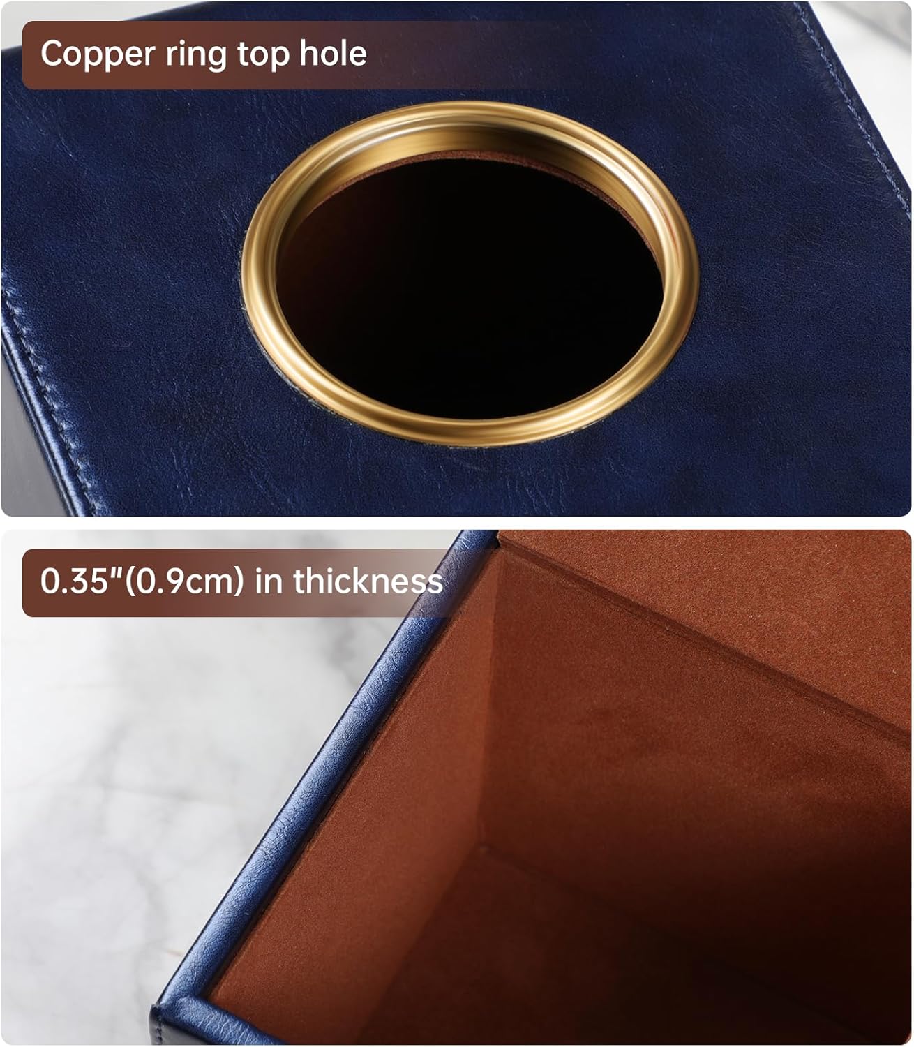 Square Tissue Box Cover, Luxury PU Leather Tissue Holder with Magnetic Closure (Navy Blue)