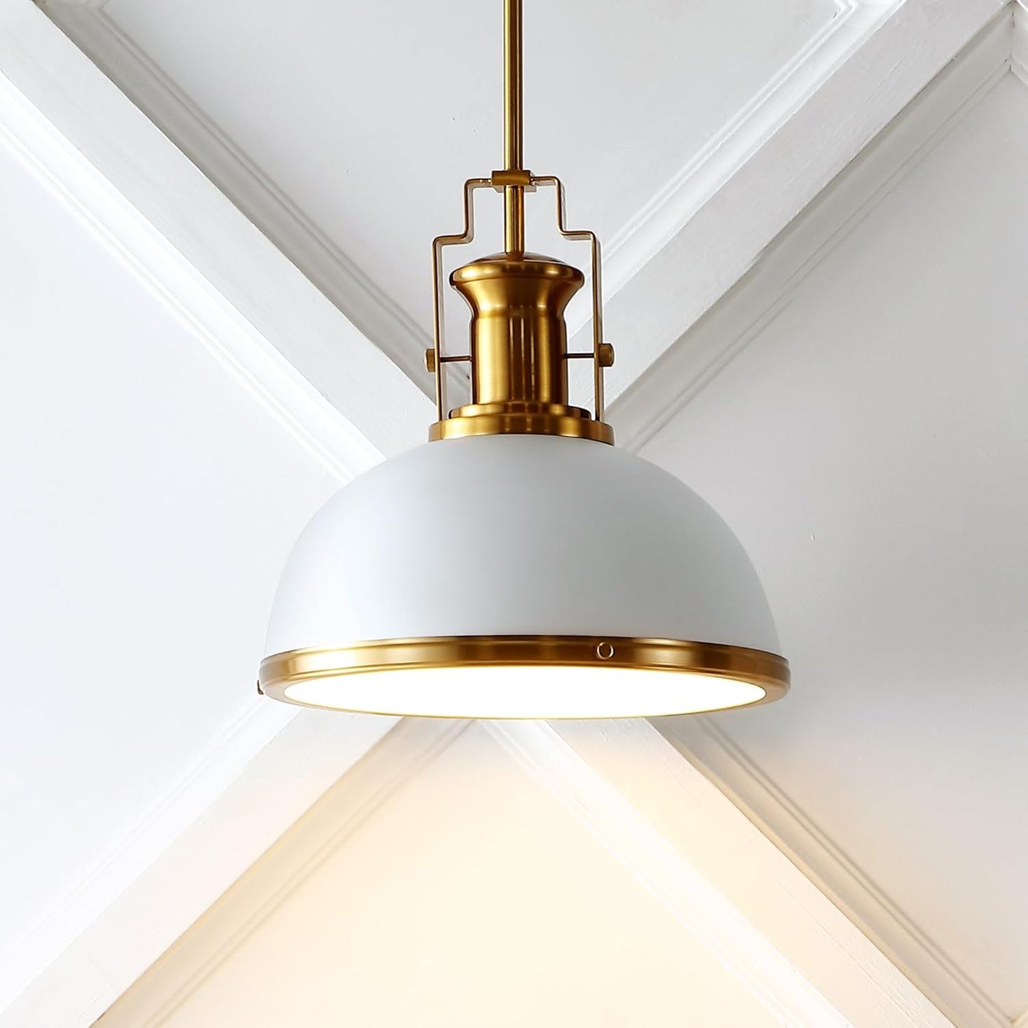 JONATHAN Y JYL9536D Homer 13" 1-Light Modern Industrial Iron LED Dome Pendant Classic, Cottage, Farmhouse Bedroom Living Room, Brass Gold/White