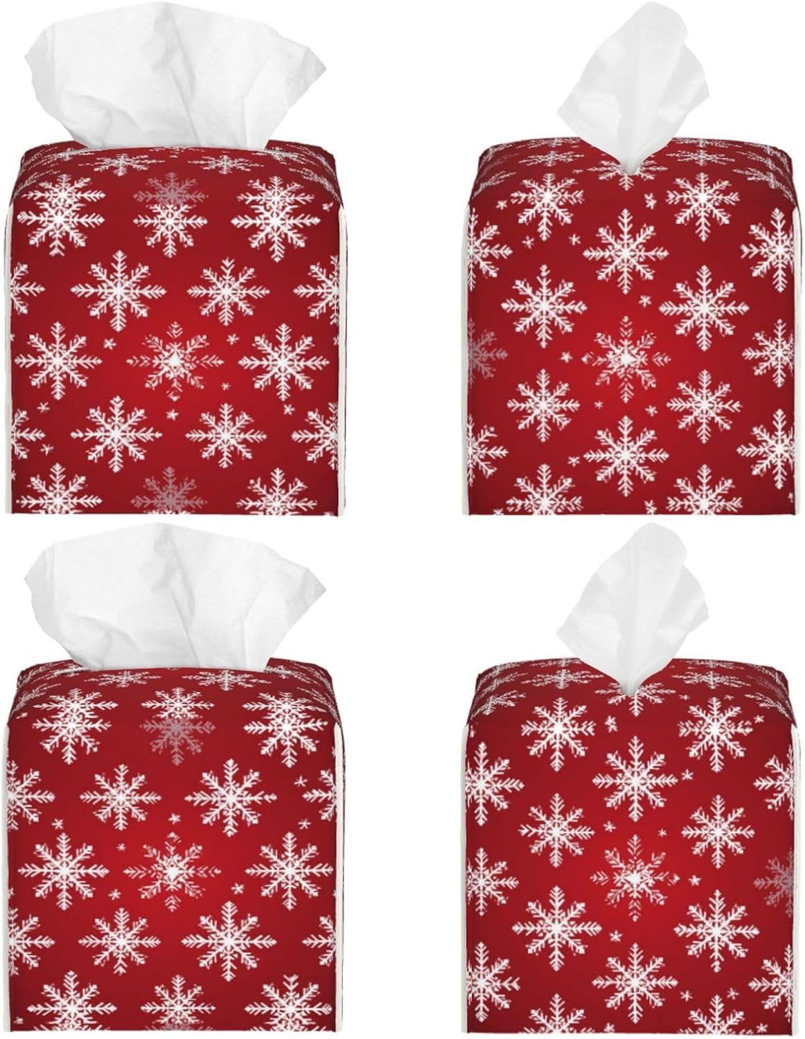 Tissue Box Cover Christmas Snowflakes Pattern Square PU Leather Tissue Box Holder for Car Bathroom Bedroom Desk Tabletop Decor