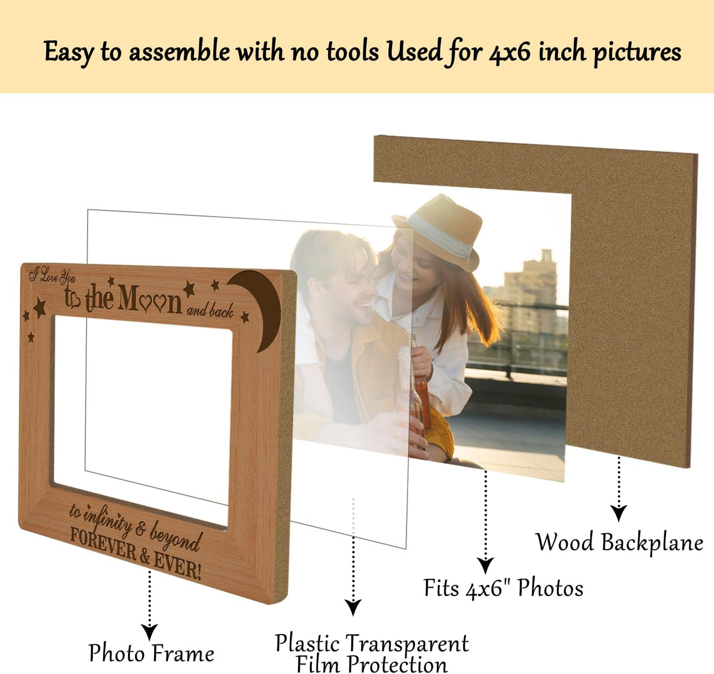 Couples Picture Frame, Wooden Photo Frame with Stand, Anniversary for Gifts Engagement Wedding Gifts for Boyfriend Girlfriend Wife Husband, Home Office Desk Decor Photo Frame Tabletop Display -xk31