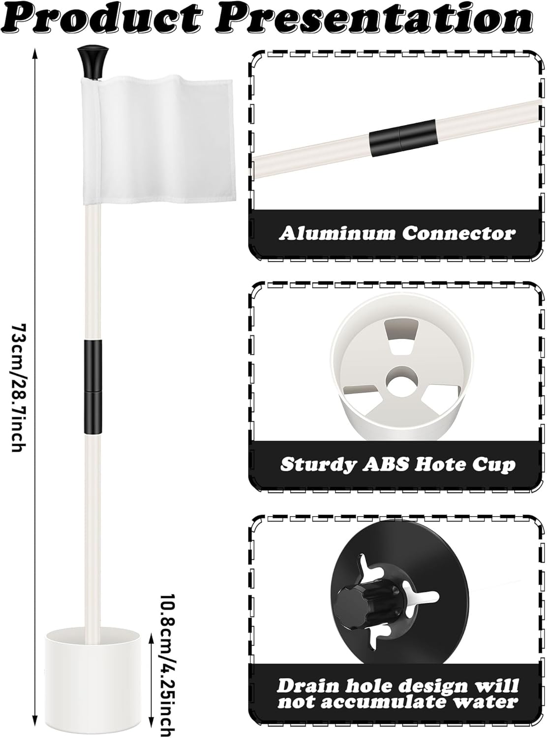 Pelopy Set of 3 Golf Flagsticks Golf Putting Green Flagstick Flag Stick for Yard Portable Fiberglass 2-Section for Chipping Greens Practice Course Backyard Indoor Outdoors, 2.4 Feet