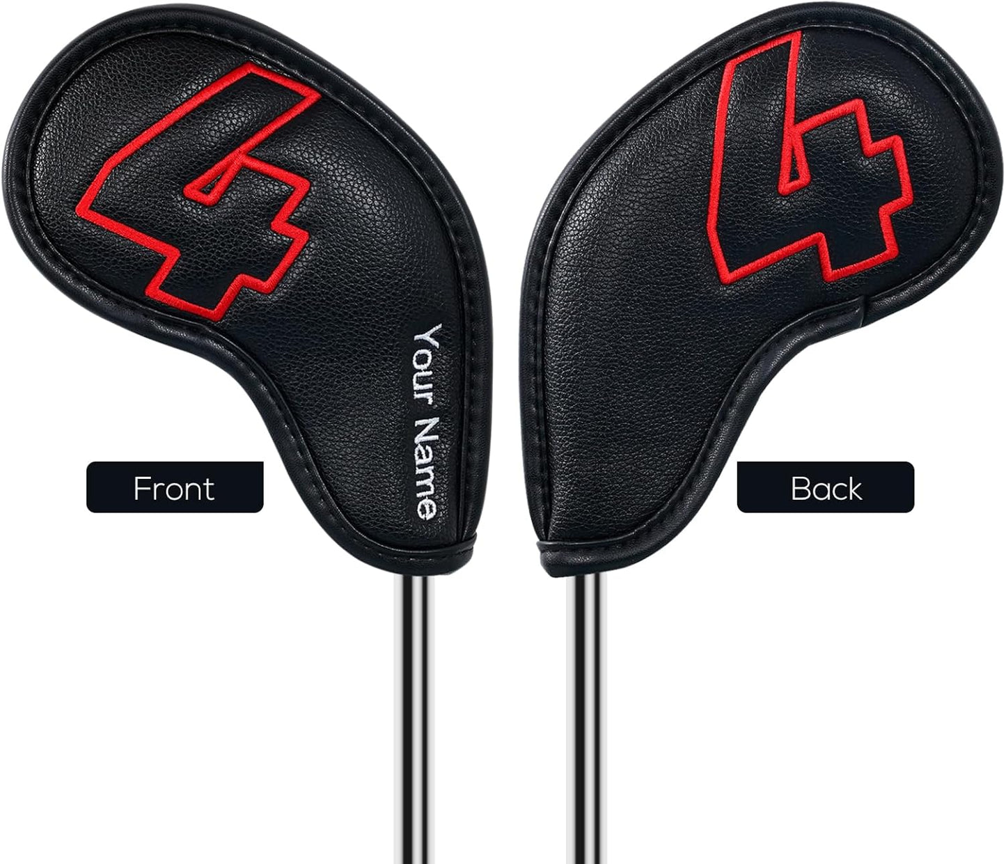 Craftsman Golf 10pcs Red No. on Both Sides Magnetic Closure Classic Black Leather Iron Headcover Covers Set Travel Cases Protector Available Custom with Name
