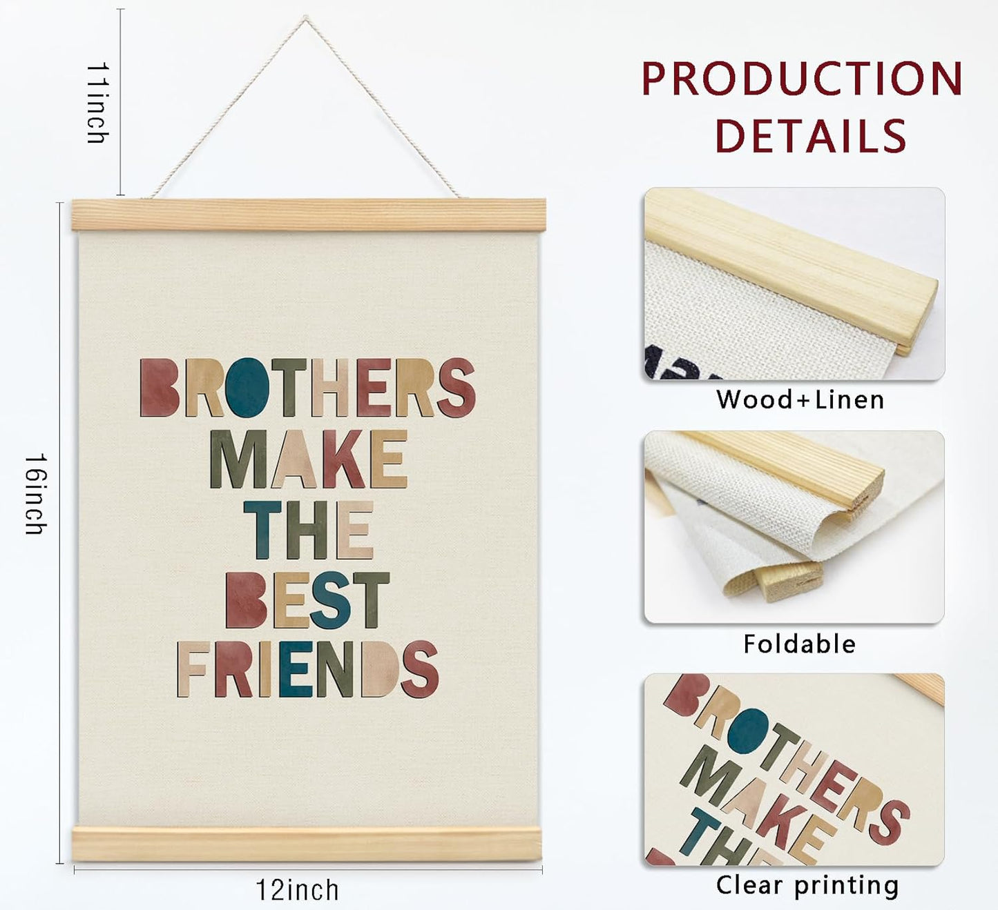 KDHTY Brother Make The Best Friends Sign,Boys Room Decor, Nursery Wall Decor,Playroom Sign for Nursery Toddler Baby Little Boys Bedroom Playroom Game Room,12x16 Inches,Set of 2