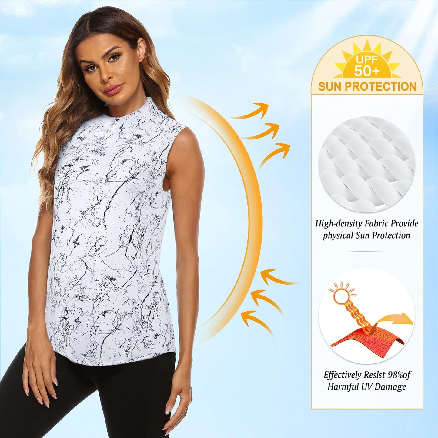 Koscacy Women's Sleeveless Golf Tennis Polo Shirts Zip Up Dry Fit Workout Tank Tops Athletic Shirt