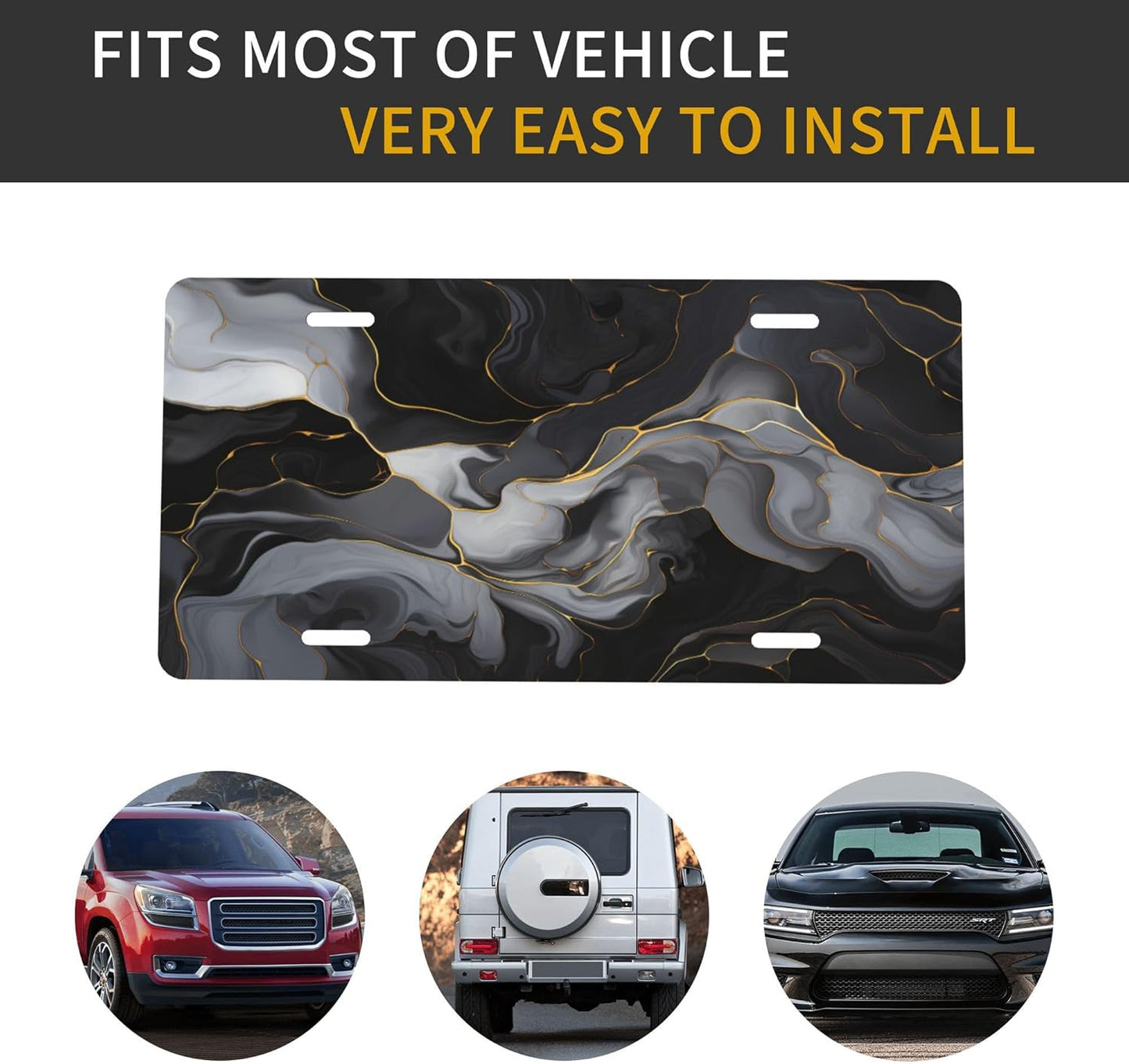 Custom License Plate Personalized Marble Modern Funny Aluminum Front License Plates Decorative Rust-Free Metal Car Plate Covers for Women Men Car Tag Accessories fit Truck SUV Rv 12 X 6 in