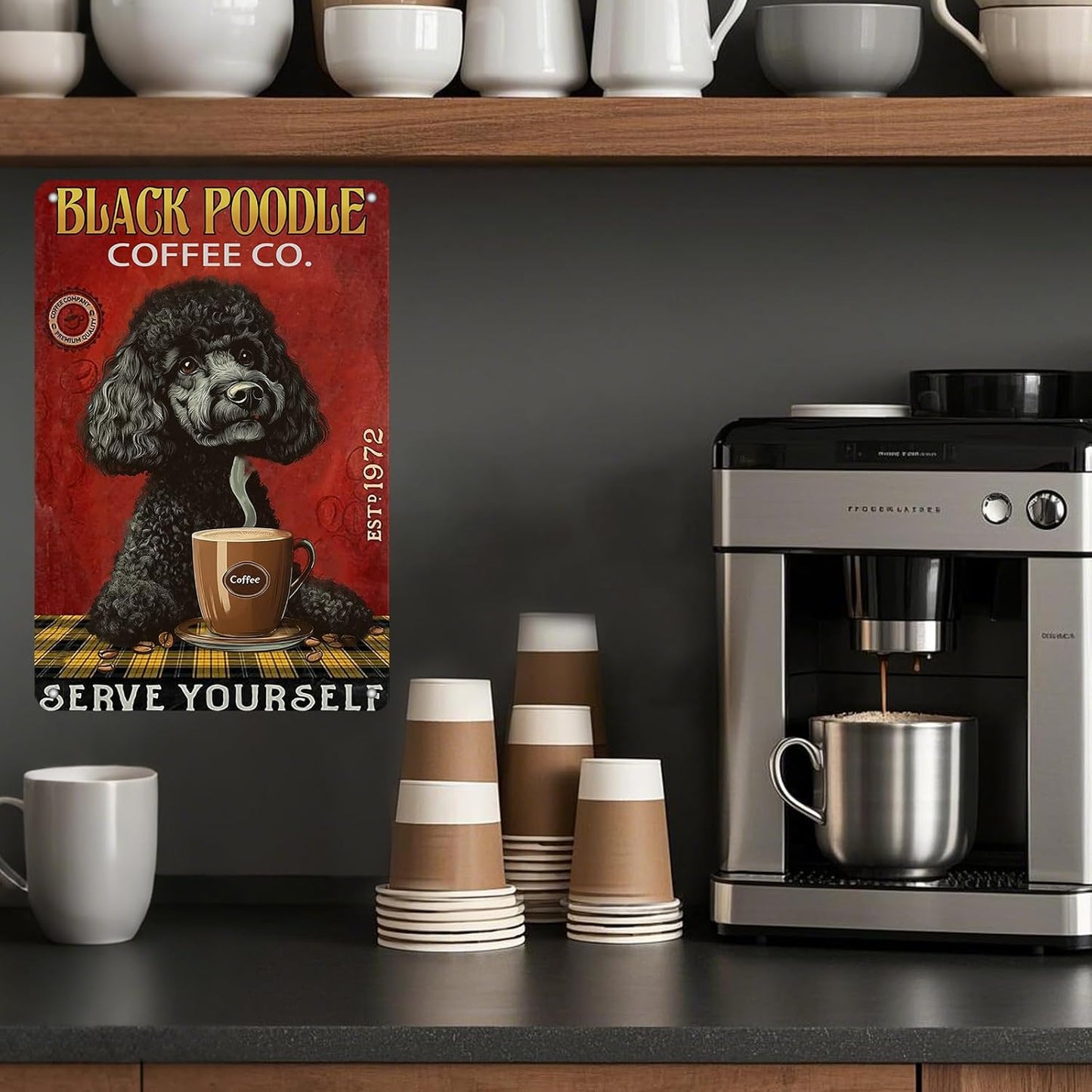 Retro Metal Tin Sign Coffee Company Black Poodle Sign For Outdoor & Indoor Wall Poster Home Bar Shop Decorations Coffee Vintage Sign Gift Poster 12x8 Inch