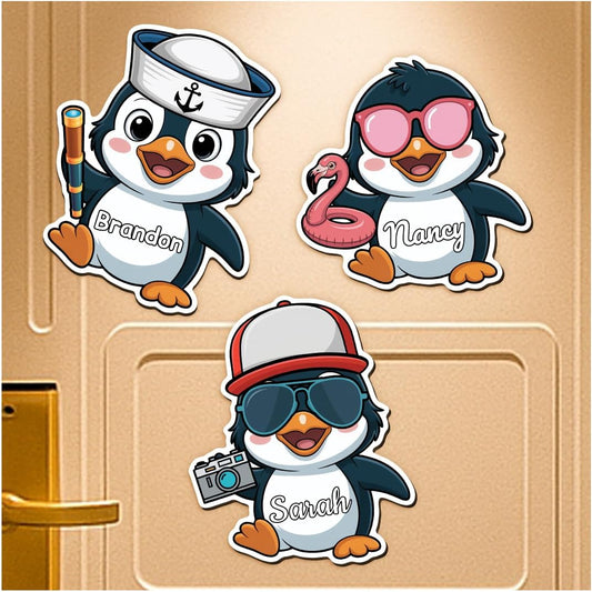 Personalized Name Cute Penguin Cruise Door Magnet Large Size - Custom Text Cruise Ship Sign, Magnetic Decoration, Funny Magnet for Cabin Door, Family Vacation, Travel - Waterproof, Reusable