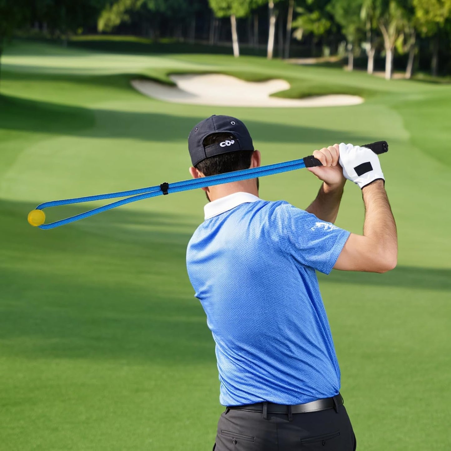 Little World Golf Rope Swing Trainer Set - Golf Training Aid with Swing Correcting Arm Band for Improved Technique & Tempo, Perfect Golf Gifts for Men & Women (Blue)